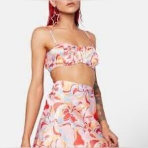 Cotton Candy LA Multicolor Abstract Bandeau Bow Tie Top